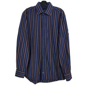 BUGATCHI UOMO Shirt Mens XL Blue Striped Cotton Classic Fit Button Down Preppy